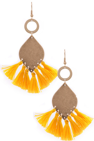 Metal Teardrop Cotton Tassel Drop Earrings