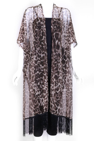 Animal Print Fringe Cover Up