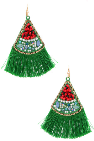 Beaded Triangle Tassel Earrings