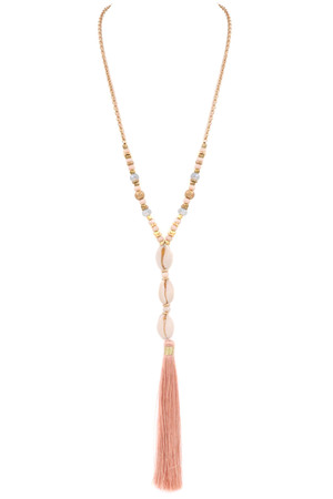Glass Bead Shell Tassel Necklace