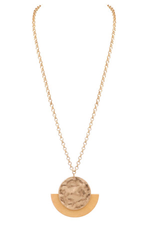Metal/Wood Circle Pendant Necklace