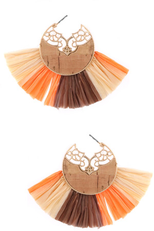 Metal Cork Raffia Earrings