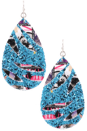 Glitter Leather Teardrop Earrings