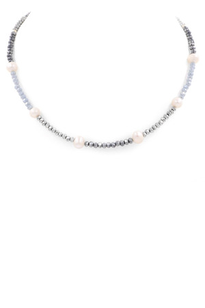 Faceted Bead Pearl Necklace