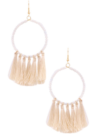 Beaded Hoop Tassel Earrings