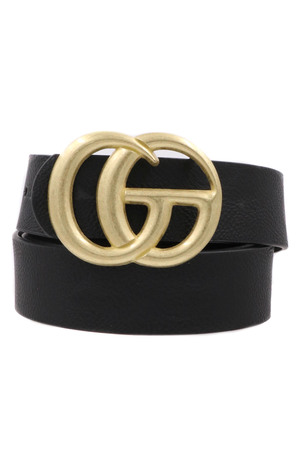 Double Metal Ring Faux Leather Buckle Belt 