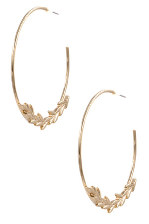 Brass Leaf Hoop Earrings