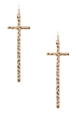 Textured Hammered Cross Drop Earrings