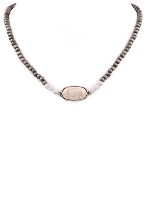 Wood Bead Stone Necklace