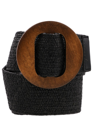 Large Wooden Buckle Straw Belt