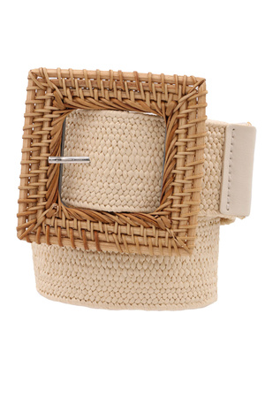 Wood Straw Buckle Stretch Belt