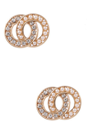 Cream Pearl Rhinestone Earrings