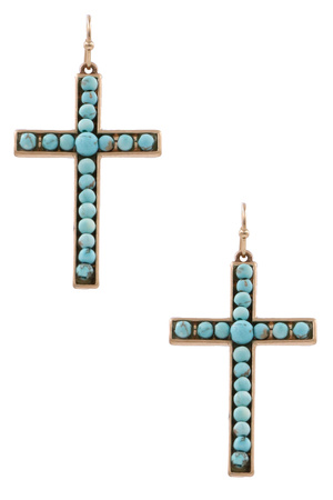 Metal Cross Stone Cross Earrings