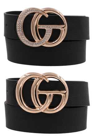 Rhinestone Metal Buckle Faux Leather Belt set