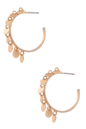 Disc Charm Open Hoop Earrings