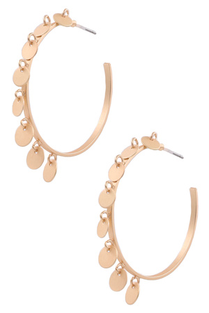 Metal Disc Charm Hoop Earrings