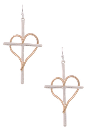 Metal Cross Heart Earrings