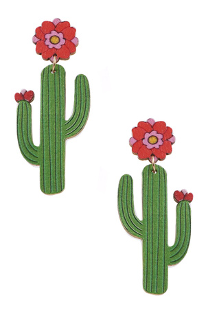 Wood Cactus Earrings