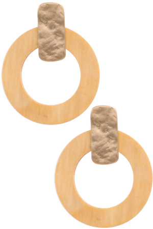 Metal Bar Wood Hoop Earrings