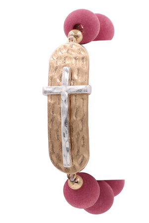 Wood Bead Cross Stretch Bracelet