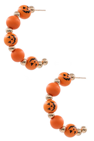 Wood Pumpkin Halloween Earrings