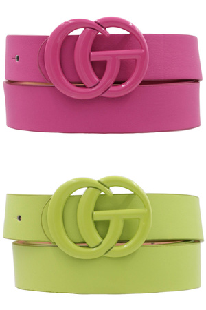 Metal Buckle Faux Leather Belt Set