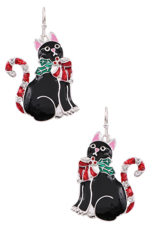 Enamel Christmas Cat Earrings