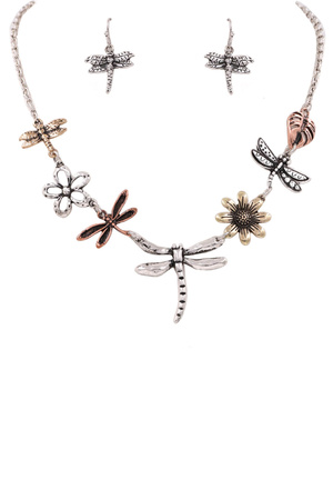 Floral Firefly Charm Necklace Set