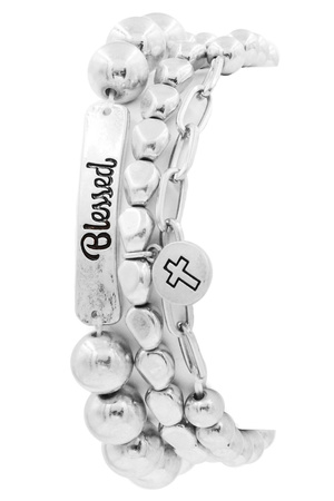 Assorted Bead 'BLESSED' Stretch Bracelet