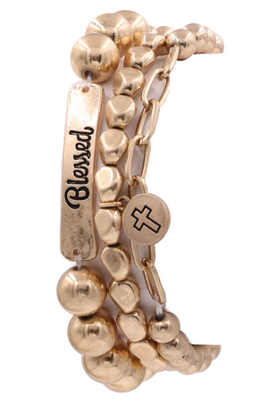 Assorted Bead 'BLESSED' Stretch Bracelet
