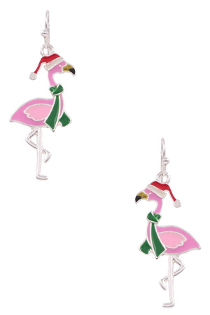 Enamel Flamingo Christmas Earrings