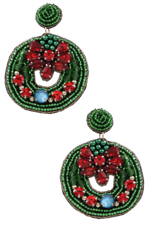 Seed Bead Christmas Wreath Earrings