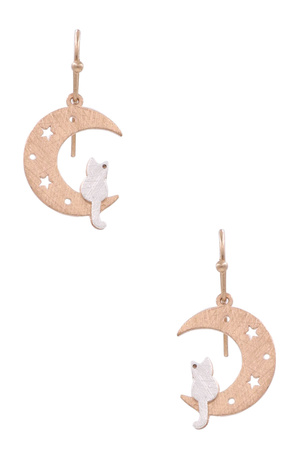 Metal Moon Cat Drop Earrings