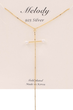 Sterling Silver Cross Pearl Y Necklace