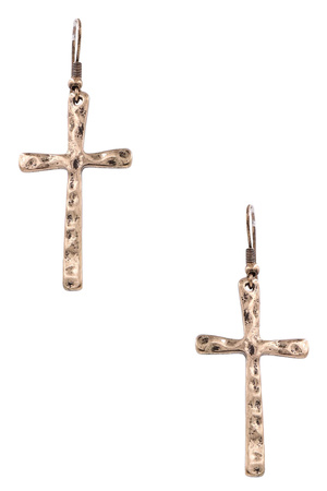 Hammered Metal Cross Drop Earrings