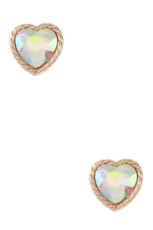 Metal Braid Heart Glass Jewel Earrings