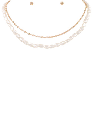 Cream Pearl Layered Necklace Set