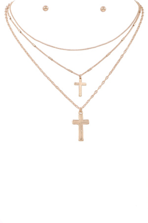 Metal Cross Charm Pendant Necklace Set
