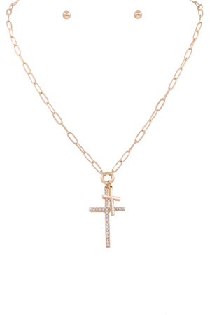 Rhinestone Layered Cross Necklace