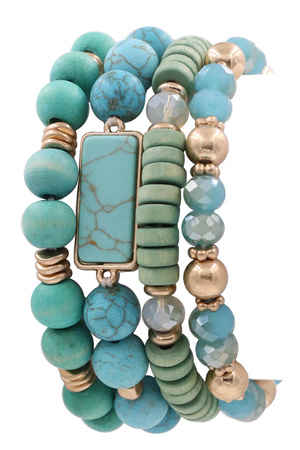 Semi Precious Stone Wood Bracelet Set