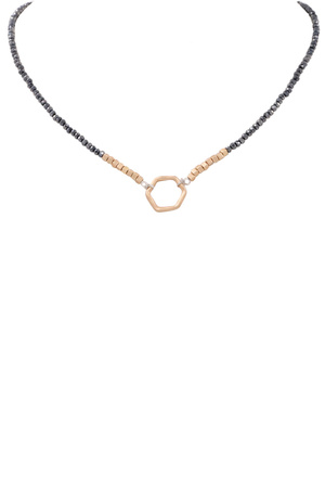 Faceted Bead Hexagon Pendant Necklace