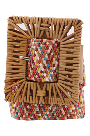 Rattan Rectangular Buckle Belt
