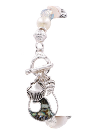 Cream Pearl Abalone Wave Charm Bracelet