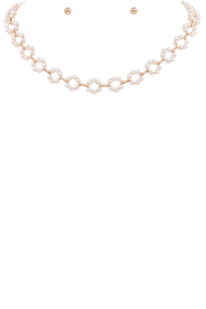 Cream Pearl Station Necklace Set
