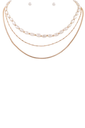 Cream Pearl Layered Necklace Set