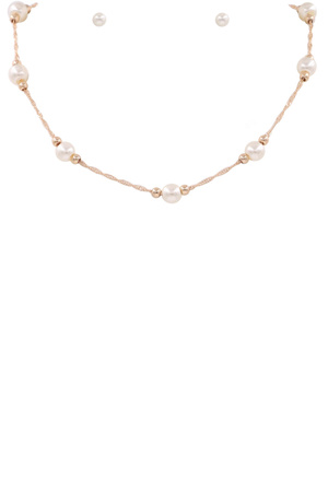 Cream Pearl Twist Chain Necklace Set