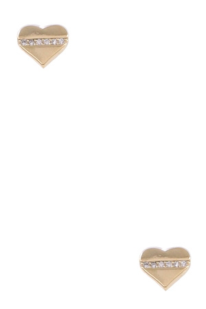 Brass Cubic Heart Stud Earrings