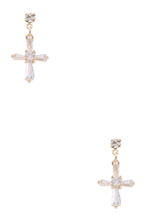 Brass Cubic Cross Jewel Drop Earrings