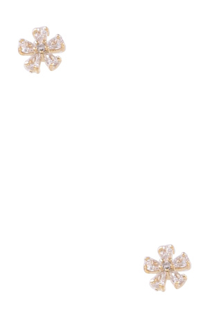 Brass Metal Cubic Jewel Floral Earrings