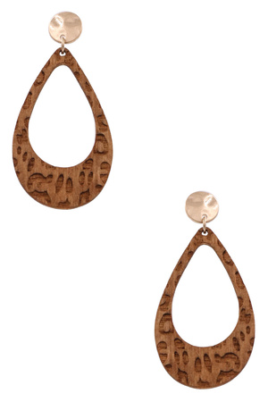 Wood Carve Leopard Teardrop Earrings